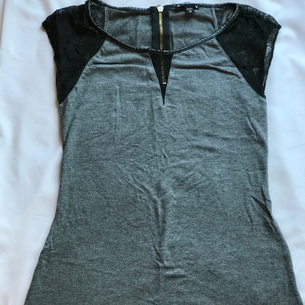 Gray with Black Lace Sleeves.